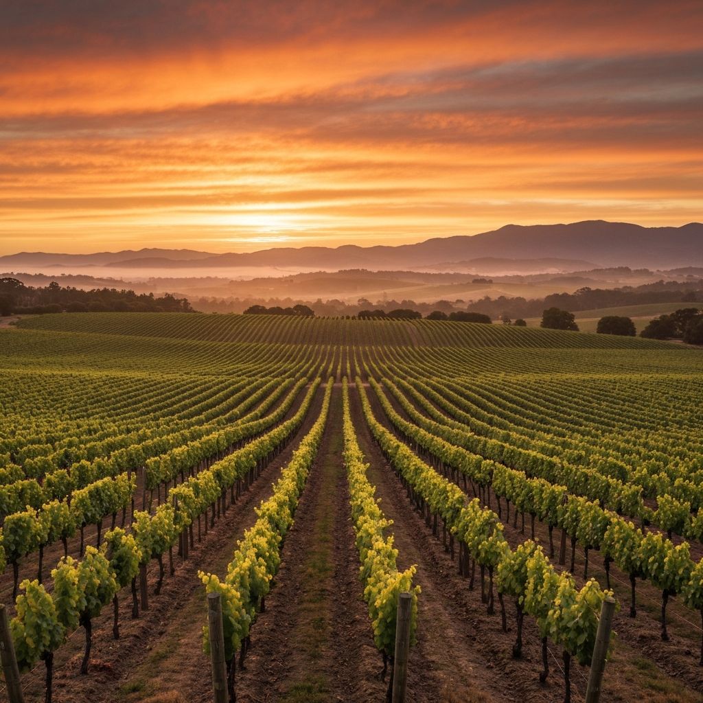 Vineyard landscape at sunset